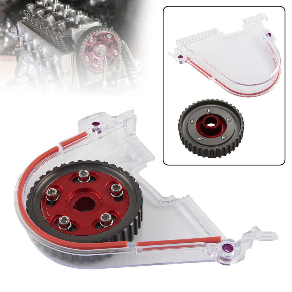 Clear Gear Timing Belt Cover +Cam Pulley Kit For Honda Civic D15 D16 96-00  Red