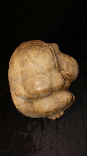 UNUSUAL EXPRESSIONIST WOOD SCULPTURE "SORROW" HAND CARVED SPHERE HUMAN FIGURE - Picture 11 of 12
