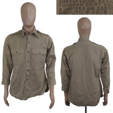 Vintage Korean War Military Khaki Canvas Heavy Cotton Long Sleeve Shirt 15X32
