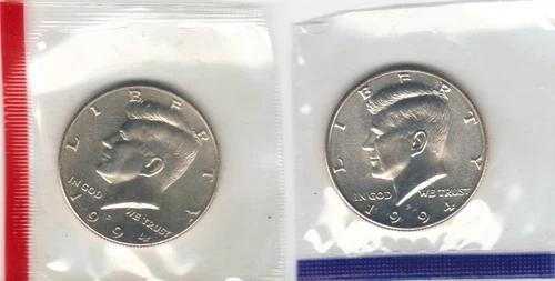 1994 P+D KENNEDY HALF UNCIRCULATED STILL IN MINT CELLO L@@K