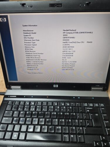HP compaq 6730b laptop Intel core2 duo CPU P8400 @ 2.26GHz 2GB RAM For Parts - Picture 2 of 20