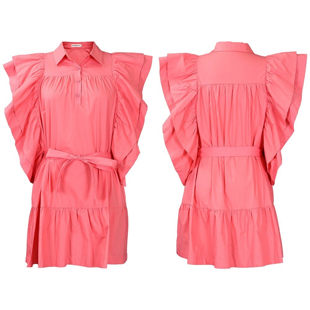 Womens Summer V Neck Ruffle Cap Shift Mini Sundress T-Shirt Dress Casual Dresses