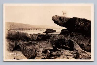 Laguna Beach Rocks & Distant Fishing Pier RPPC Antique California Photo ...