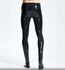 Men latex trousers with socks two way zip mid waist 0.4mm custom made