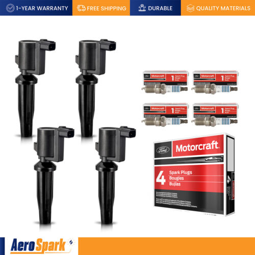 4 Ignition Coil + 4 Motorcraft Spark Plug Set for 2009-2021 Ford Transit Connect