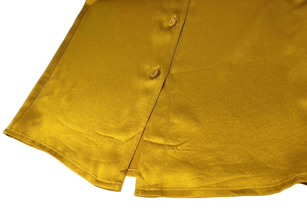 CHANEL Vintage CC Logo Shirt Top Button Up Pocket Yellow CHANEL Vintage CC Logo Shirt Top Button Up Pocket Yellow