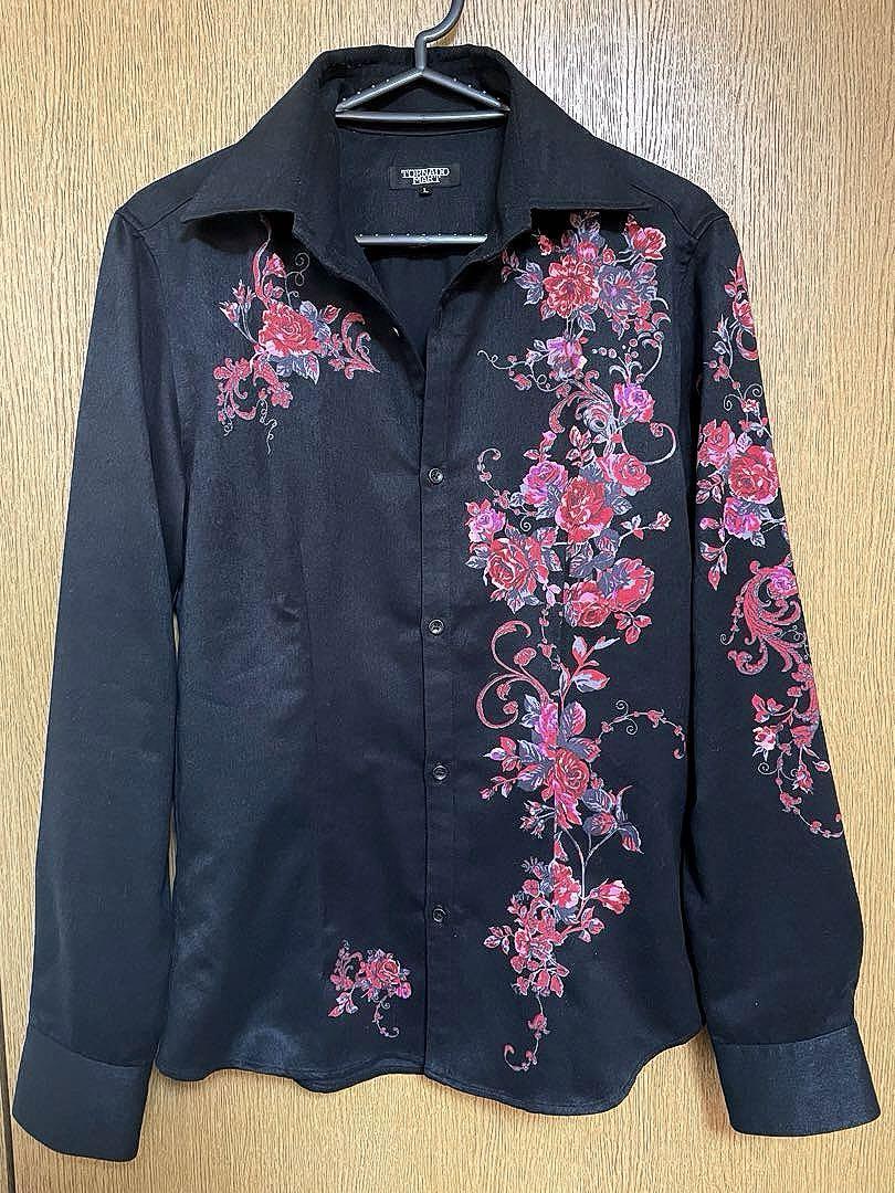 Tornado Mart Rose Design Velor Touch Black Shirt L W49cm/L69cm 