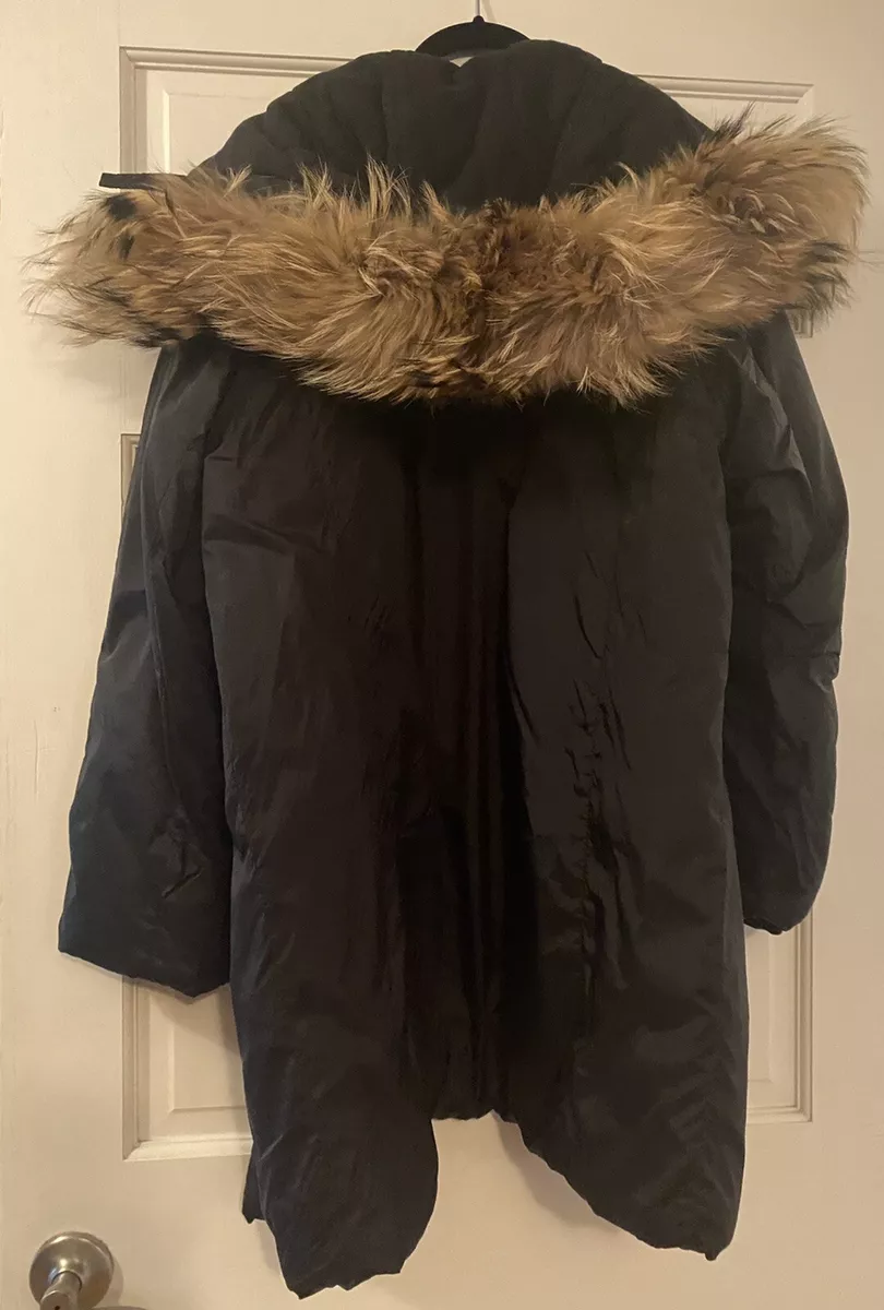 Sale Helmut Lang Coat Black Puffer Parka Jacket Large 1750 Fur Unzips Easily