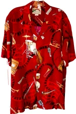 PARADISE FOUND Vintage Large Red 100% Rayon SS Button Front Hawaiian Camp Shirt