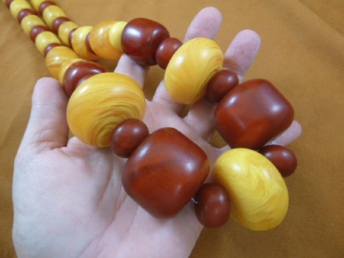 (V-600) Huge Chunky yellow + red African Moroccan Copal AMBER 30" long Necklace - Picture 2 of 4