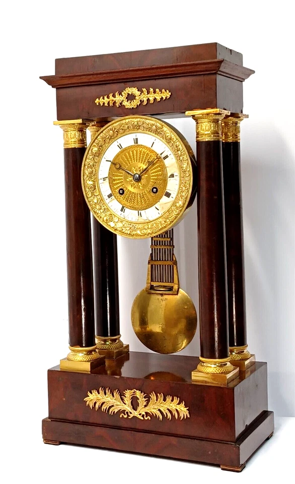 Ancienne Pendule Portique 4 colonnes- empire XIX -Acajou et Bronze doré - Photo 2/4