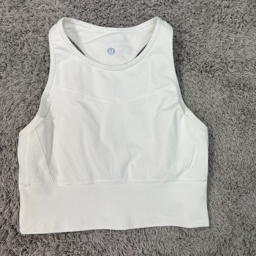 Lululemon Sports Bra Women Size 6 White Solid Racerback Cropped Stretch No Pads