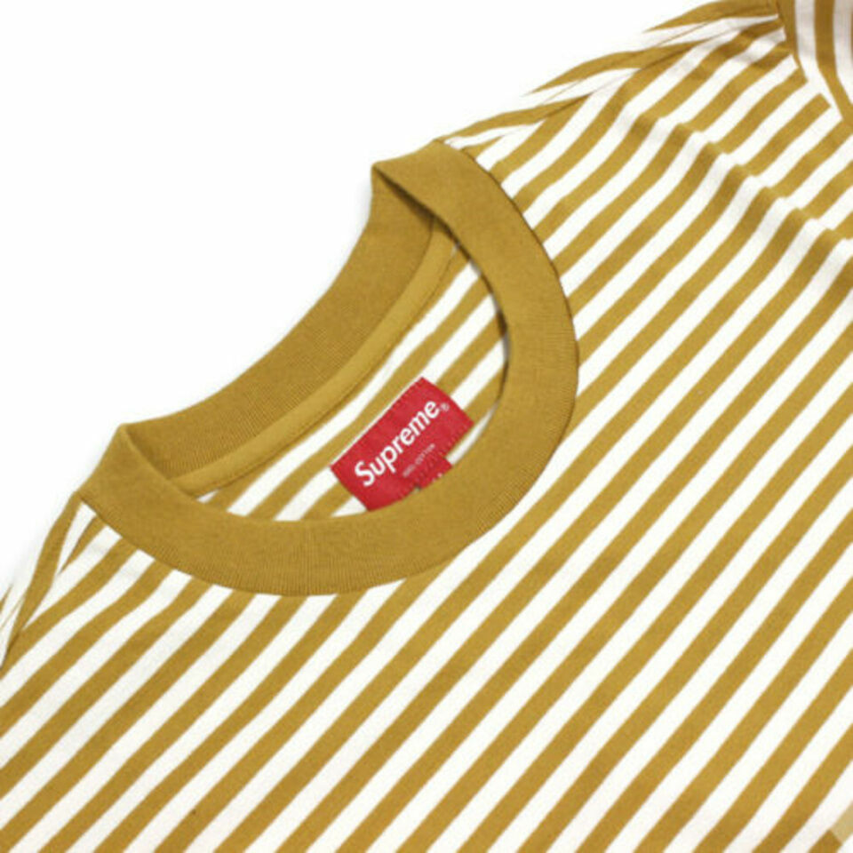 SUPREME Striped Logo L/S Mustard F/W 2015 Long Sleeve Size SUPREME Striped Logo L/S Mustard F/W 2015 Long Sleeve Size