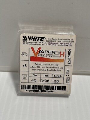 6 Pcs ss white Endo files 21339 Size 45 Taper V06 Length 25