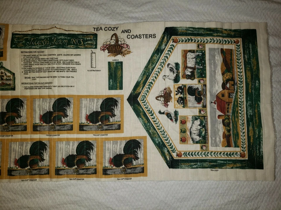 Acogedor panel de tela de posavasos de cocina primitivo para té Jacobs granja granero patos gallo Foto 2 de 4