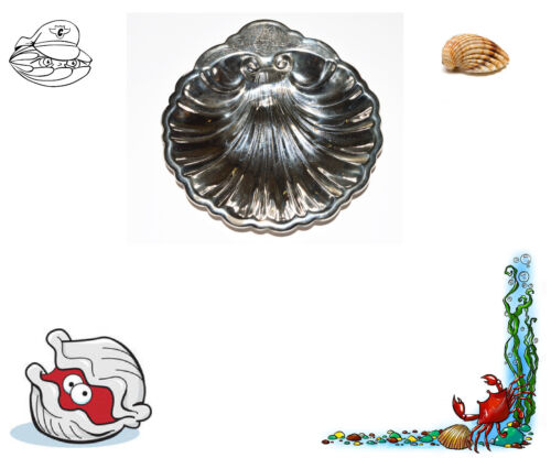 VINTAGE. SILVER PLATE CLAM SHELL SERVER. COAT OF ARMS. CANDY OR BUTTER DISH. - Afbeelding 1 van 7