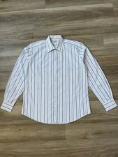 Hermes Button Up Dress Shirt Men's 41 16 White Blue Striped Long Sleeve