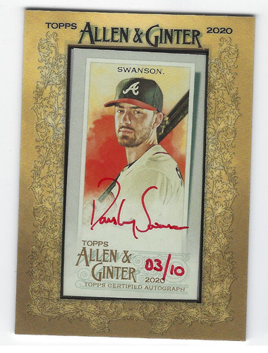 Dansby Swanson [Red Ink] #MA-DSW 2020 Topps Allen & Ginter Mini Autographs card