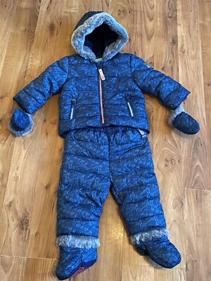 baby boys agec 6-9 month blue piece snowsuit set ted baker vgc