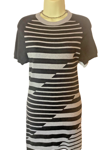 TED BAKER Black & Grey Stripe Short Sleeve Knitted Dress Size 3 - Picture 5 of 8