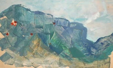 Vintage abstract gouache painting landscape