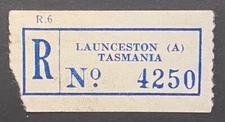 Registration Label Launceston (A) Tasmania No. 4250