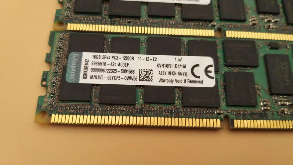 96 GB Kingston (6x16GB kit) PC3-12800R 2Rx4 ECC REG Server Memory KVR16R11D4/16l - Image 2 of 2