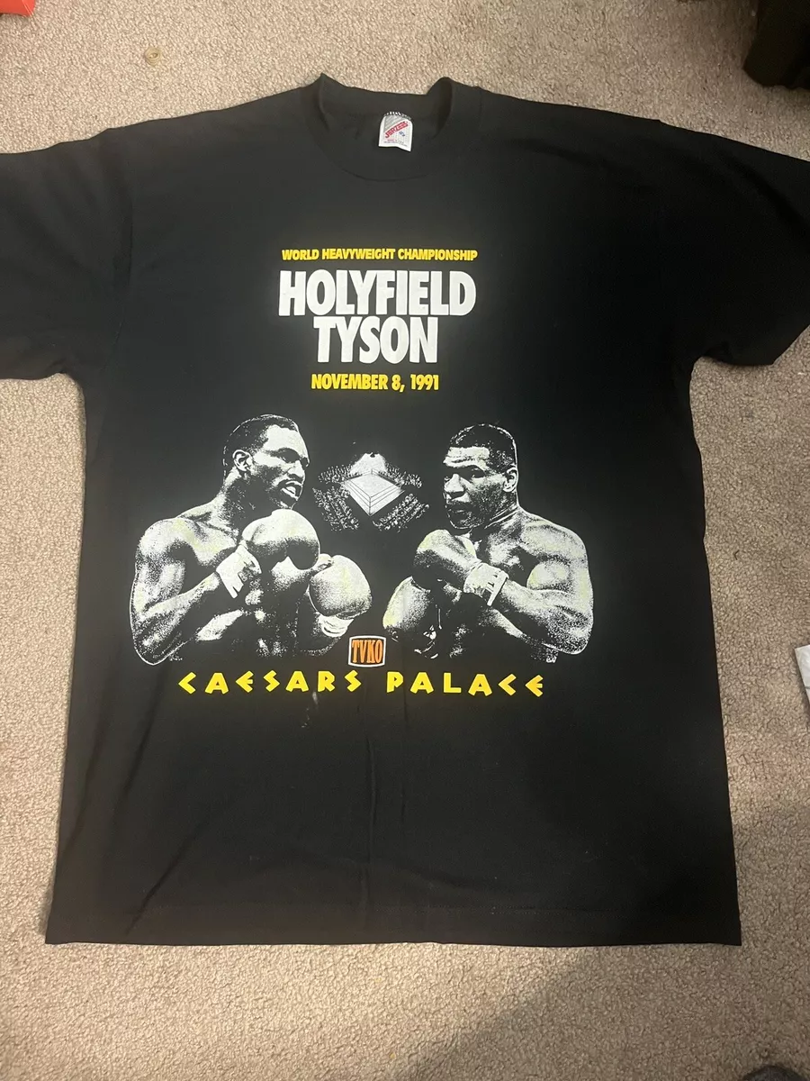 Vintage 1991 Mens Mike Tyson vs Evander Holyfield T-Shirt Size L Single  Stitch