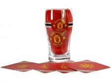 Man UTD Core Stripe Mini Bar Set Official Licensed Beer Glass Gift Set Pint Glas