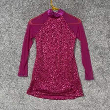 Balera Dance Dress Girls LC Pink Sequin Long Sleeve Costume Leotard Open Back