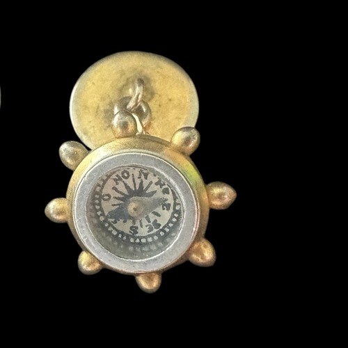 VTG 1950s Gold Tone Nautical Compass Ship Wheel Chain Cufflinks – Steampunk - Picture 5 of 8
