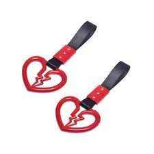 Broken Heart Car Handle Strap, Drift Charm Handle Strap, Auto Heart 2 PCS Red
