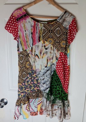 Sacred Threads Size Large S/S Tunic Or Dress Patchwork Boho Fairycore Ruffled