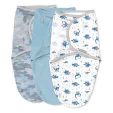 SwaddleMe by Ingenuity Original Swaddle, Stage 1: 0 - 3 months, Blue Dino 3pk 