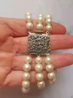 Vintage Silver Tone Triple Row Faux Pearl Bracelet R99