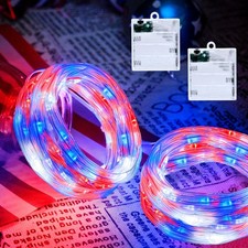Red White and Blue Fairy Lights Battery Operated, 4th of July Lights with Tim...