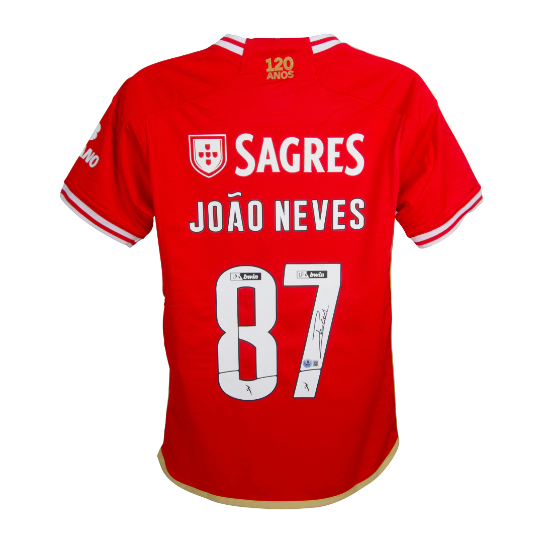 Joao Neves Signed Benfica Home Soccer Jersey #87 with Beckett
