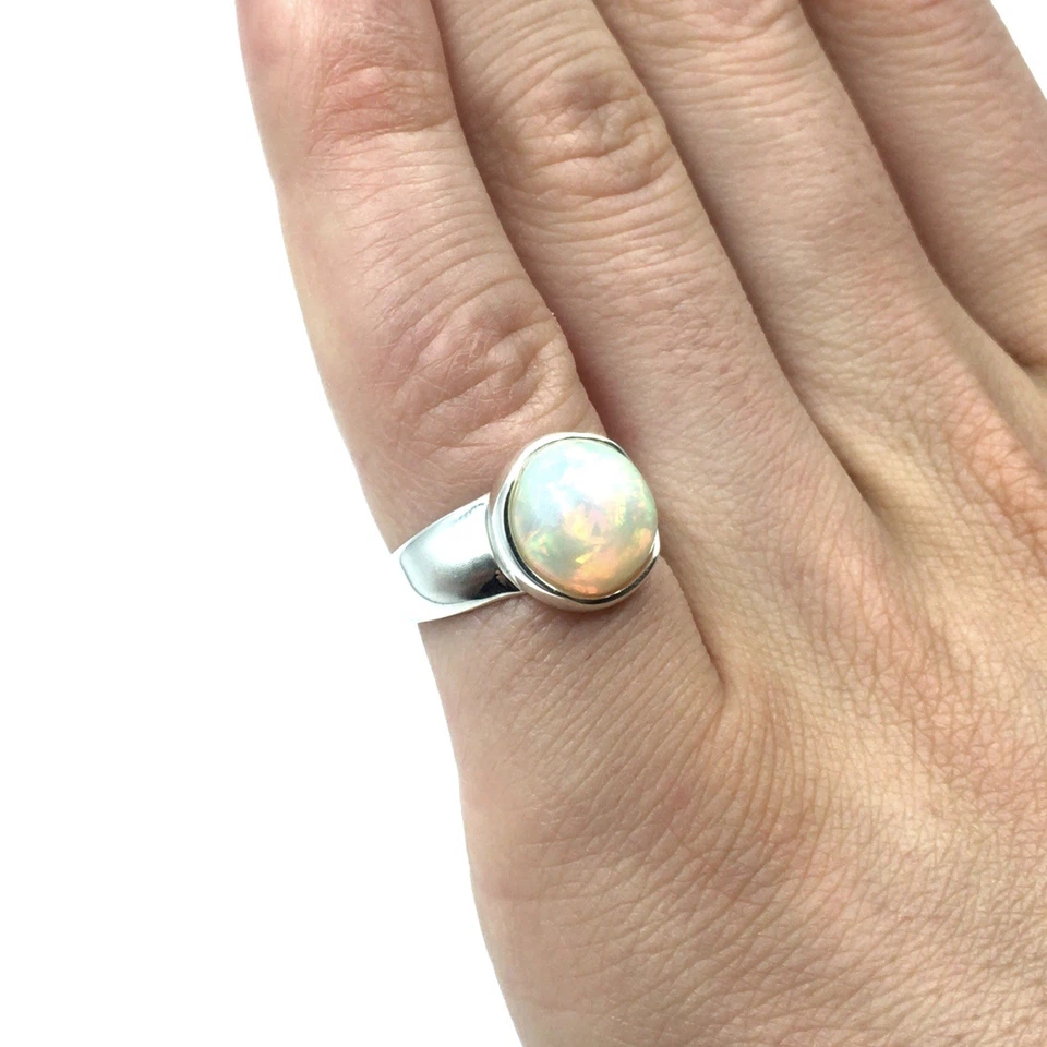 Anello in argento sterling 925 4,6 carati opale gioielli preziosi anello a fa... - Immagine 3 di 4