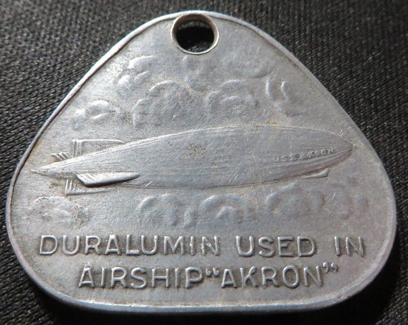 Goodyear Zeppelin Corp Dock Airship USS Akron Ohio Duralumin Medal Coin Token
