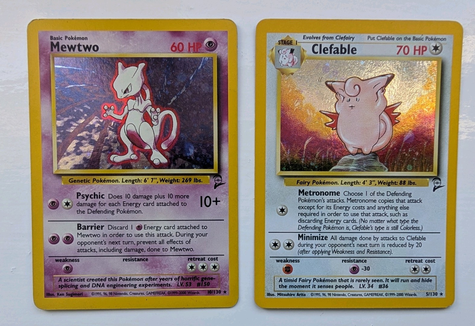 Mewtwo 10/130 & Clefable 5/130 Holo - Base Set 2 - NM - Clean Holos