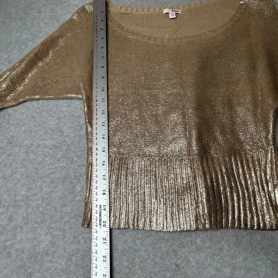 Nuevo Suéter Top Bongo Para Mujer L Dorado Metálico Tejido Manga Dolman Brillante Elegante Foto 4 de 4