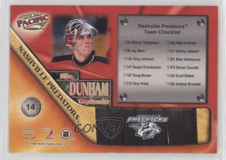 1998-99 Pacific Team Checklist Mike Dunham #14 - Image 2 of 2