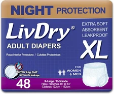 LivDry Adult XL Incontinence Underwear, Overnight Comfort Absorbency, Leak Prote