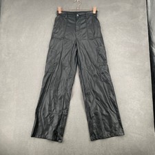 No Boundaries Faux Leather Cargo Pants Black Wide Leg High Rise XS 0-2