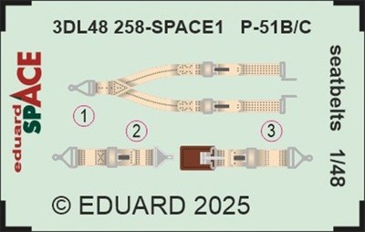 MW22 EDUARD 3DL48258 P-51B/C SEATBELTS SPACE 1/48  3D DECAL for