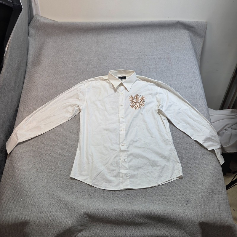 V Star Button Up Shirt Mens Size 3XL White Collared Long Sleeve Embroidered Logo