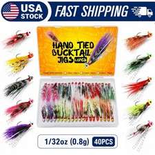 40PCS Hand-Tied Crappie Jigs - 1/32oz Fishing Jigs Bucktail Hair Jigs 10 Colors