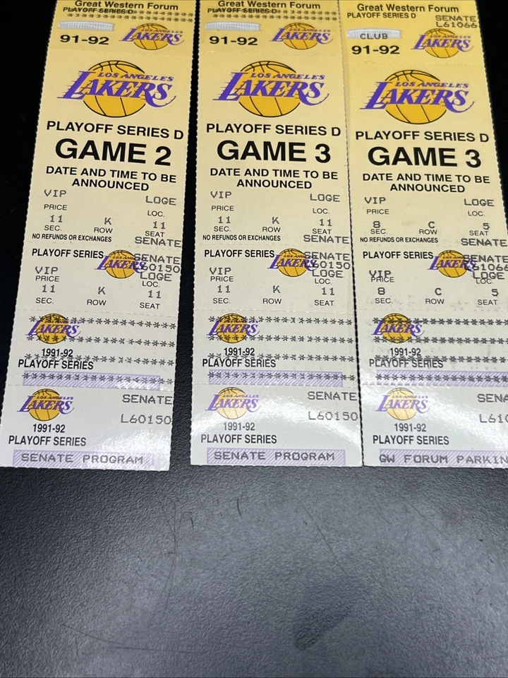 3 Unused 91-92 Los Angeles Laker Tickets Playoff Series D Game 2 & 3 - Image 3 of 4