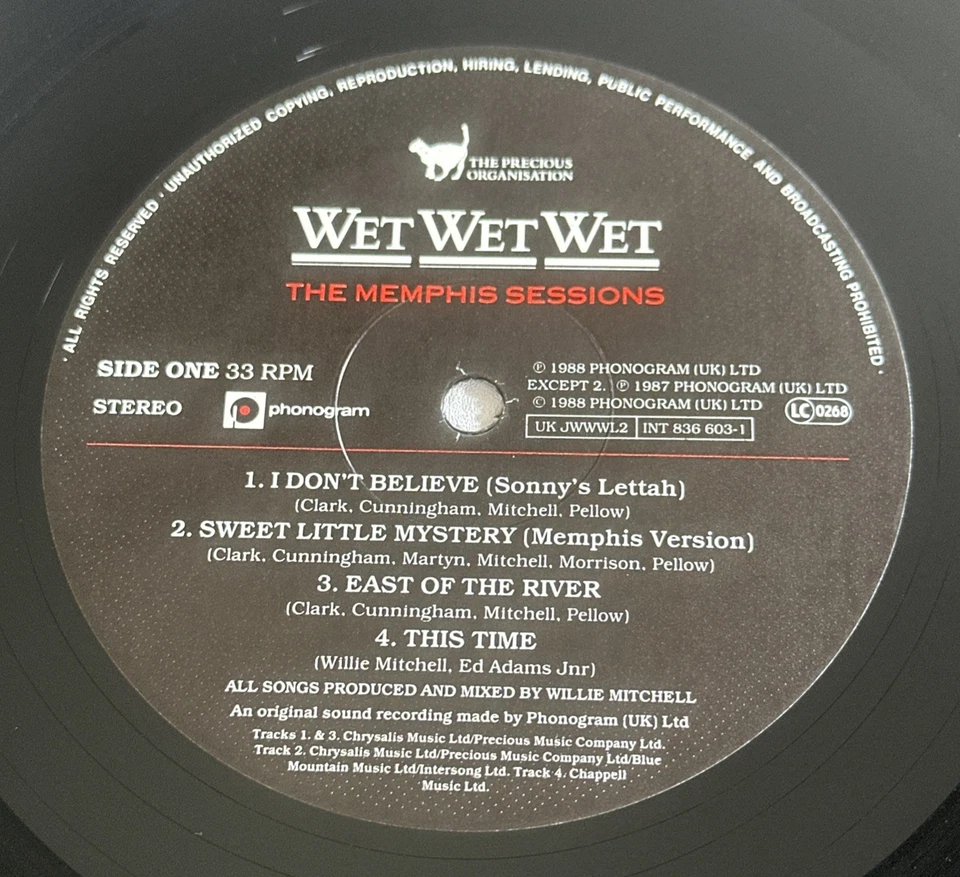 Wet Wet Wet "Memphis Sessions" Original UK Vinyl LP & Printed Inner EX/EX - Image 4 of 4