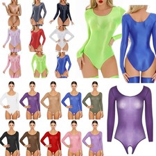 Women's Glossy Rompers High Cut Bodysuit Workout Fitness Gymnastics Leotards